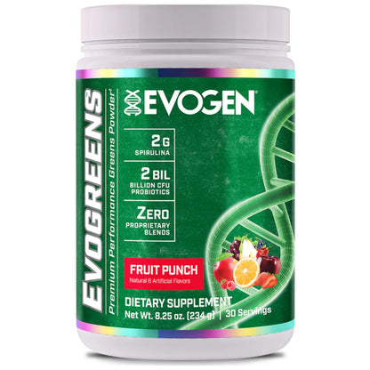 Evogen Evogreens - Super Greens Powder | Promotes Recovery Wellness & Immune Health | Greens Superfood Powder with Spirulina Probiotics Pomanox Pomegranate Extract | Fruit Punch | 30 Servings