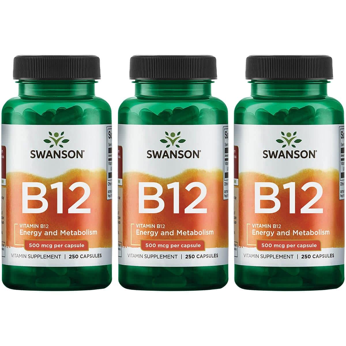 Swanson B12 Booster - 500mcg, 250 Capsules, 3-Pack