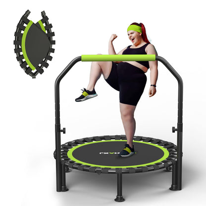 ZCMHAXJ Foldable Mini Trampoline 40"/48" Rebounder Trampoline for Adults & Kids 450lbs Capacity with U-Shaped Adjustable Bar Indoor Fitness Workout Exercise Equipment