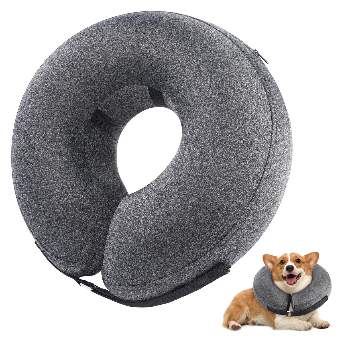 Haoion Inflatable Dog Cone Collar Recovery Dog Cone After Surgery Adjustable Blow up Dog Donut Collar Pet Recovery Collar for Dogs Size L 12”-18”
