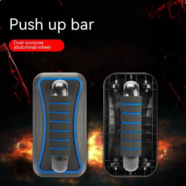 Four-Wheel Abdominal Roller with Push Up Bar - Fitness Exercise Equipment
