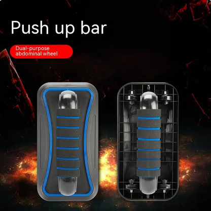 Four-Wheel Abdominal Roller with Push Up Bar - Fitness Exercise Equipment