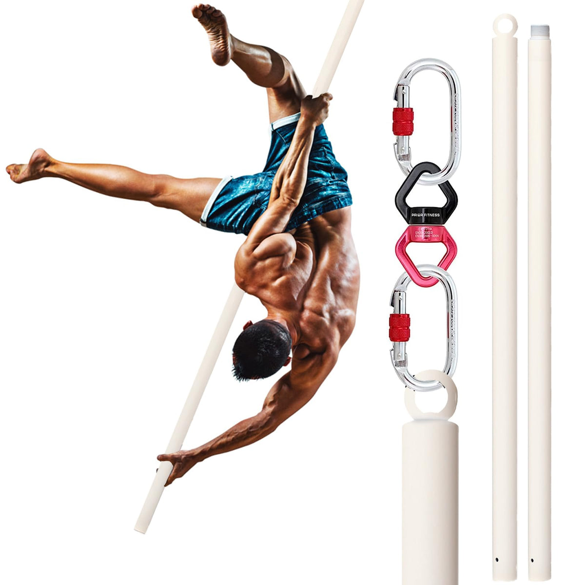 PRIORMAN 2M Portable Aerial Dance Pole - Silver White